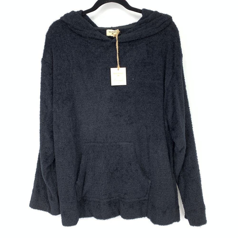 World Market Women's Size O/S Fuzzy Pullover Hoodie Black NWT